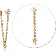 GOLD PVD 18K COATED SURGICAL STEEL INTERNALLY THREADED TOP CHAIN GEM DROP