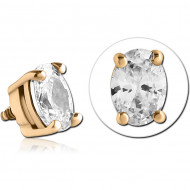 GOLD PVD 18K COATED SURGICAL STEEL INTERNALLY THREADED TOP OVAL PRONG GEM