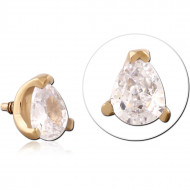 GOLD PVD 18K COATED SURGICAL STEEL INTERNALLY THREADED TOP PEAR PRONG GEM