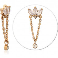 GOLD PVD 18K COATED SURGICAL STEEL JEWELED MICRO ATTACHMENT FOR 1.2MM INTERNALLY THREADED PINS