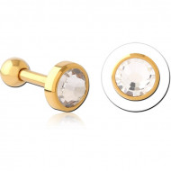 GOLD PVD 18K COATED SURGICAL STEEL JEWELED TRAGUS MICRO BARBELL PIERCING