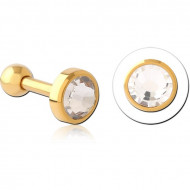 GOLD PVD 18K COATED SURGICAL STEEL JEWELED TRAGUS MICRO BARBELL