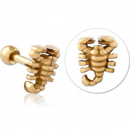 GOLD PVD 18K COATED SURGICAL STEEL TRAGUS MICRO BARBELL - SCORPION PIERCING