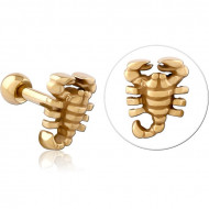 GOLD PVD 18K COATED SURGICAL STEEL TRAGUS MICRO BARBELL - SCORPION