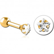 GOLD PVD 18K COATED SURGICAL STEEL STAR PRONG SET JEWELED TRAGUS MICRO BARBELL PIERCING
