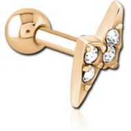 GOLD PVD 18K COATED SURGICAL STEEL JEWELED TRAGUS MICRO BARBELL - THUNDER