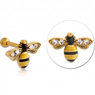 GOLD PVD 18K COATED SURGICAL STEEL JEWELED TRAGUS MICRO BARBELL - BEE