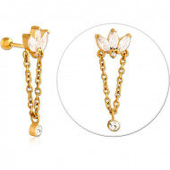 GOLD PVD 18K COATED SURGICAL STEEL JEWELED TRAGUS MICRO BARBELL