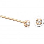STERLING SILVER 925 GOLD PLATED 18K JEWELED PRONG SET STRAIGHT NOSE STUD