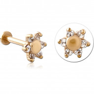 GOLD PVD 18K COATED SURGICAL STEEL JEWELED THREADLESS LABRET
