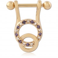 GOLD PVD 18K COATED SURGICAL STEEL JEWELED CARTILAGE SHIELD