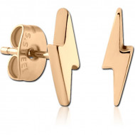 GOLD PVD 18K COATED SURGICAL STEEL EAR STUDS PAIR - LIGHTNING