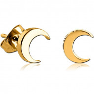 GOLD PVD 18K COATED SURGICAL STEEL EAR STUDS PAIR - CRESCENT