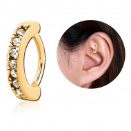 GOLD PVD 18K COATED SURGICAL STEEL PREMIUM CRYSTAL JEWELED ROOK CLICKER