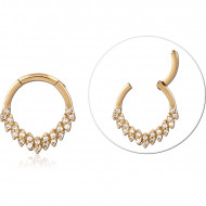GOLD PVD 18K COATED SURGICAL STEEL JEWELED HINGED SEGMENT RING