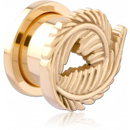 GOLD PVD 18K COATED STAINLESS STEEL TUNNEL FEATHER CUTOUT FRONT