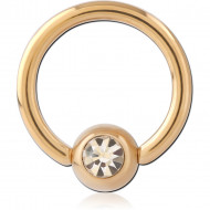 GOLD PVD 18K COATED TITANIUM PREMIUM CRYSTAL JEWELED BALL CLOSURE RING