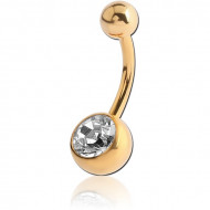 GOLD PVD 18K COATED TITANIUM OPTIMA CRYSTAL JEWELLED NAVEL BANANA