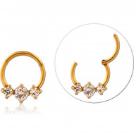 GOLD PVD COATED SURGICAL STEEL ROUND JEWELED HINGED SEGMENT RING PIERCING
