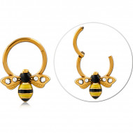 GOLD PVD COATED SURGICAL STEEL JEWELED HINGED SEGMENT RING PIERCING
