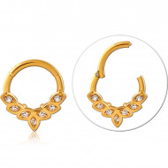 GOLD PVD COATED SURGICAL STEEL ROUND JEWELED HINGED SEGMENT RING
