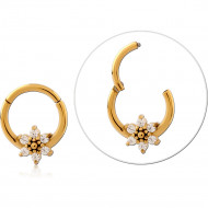 GOLD PVD COATED SURGICAL STEEL ROUND JEWELED HINGED SEGMENT RING