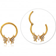 GOLD PVD COATED SURGICAL STEEL ROUND JEWELED HINGED SEGMENT RING