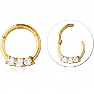 GOLD PVD COATED SURGICAL STEEL ROUND JEWELED HINGED SEGMENT RING