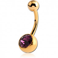 GOLD PVD COATED SURGICAL STEEL SWAROVSKI CRYSTAL JEWELLED NAVEL BANANA PIERCING
