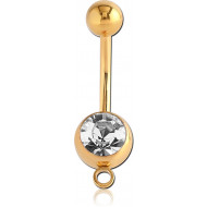 GOLD PVD COATED SURGICAL STEEL JEWELLED NAVEL BANANA WITH HOOP