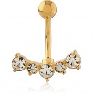 GOLD PVD COATED BRASS JEWELED NAVEL BANANA