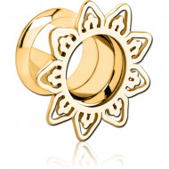 GOLD PVD COATED STAINLESS STEEL DOUBLE FLARED INTERNALLY THREADED TUNNEL - FILIGREE PIERCING