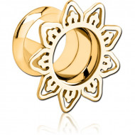 GOLD PVD COATED STAINLESS STEEL DOUBLE FLARED INTERNALLY THREADED TUNNEL - FILIGREE