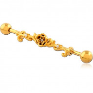 GOLD PVD COATED SURGICAL STEEL INDUSTRIAL BARBELL WITH SLIDING CHARM PIERCING