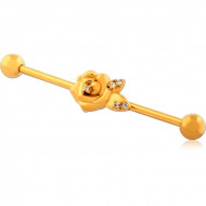 GOLD PVD COATED SURGICAL STEEL INDUSTRIAL BARBELL WITH SLIDING CHARM PIERCING