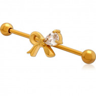 GOLD PVD COATED SURGICAL STEEL INDUSTRIAL BARBELL WITH SLIDING CHARM PIERCING