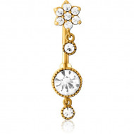 GOLD PVD COATED SURGICAL STEEL INTERNALLY THREADED DOUBLE JEWELED NAVEL BANANA
