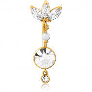 GOLD PVD COATED SURGICAL STEEL INTERNALLY THREADED DOUBLE JEWELED NAVEL BANANA