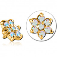 GOLD PVD COATED SURGICAL STEEL JEWELLED ATTACHMENT FOR 1.6MM INTERNALLY THREADED PINS - FLOWER PIERCING