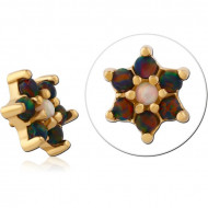 GOLD PVD COATED SURGICAL STEEL SYNTHETIC OPAL ATTACHMENT FOR 1.6MM INTERNALLY THREADED PINS - FLOWER PIERCING