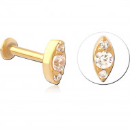 GOLD PVD COATED SURGICAL STEEL INTERNALLY THREADED JEWELED MICRO LABRET