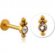 GOLD PVD COATED SURGICAL STEEL INTERNALLY THREADED JEWELED MICRO LABRET - FIVE GEM