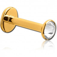 GOLD PVD COATED SURGICAL STEEL INTERNALLY THREADED LABRET WITH JEWELLED DISC