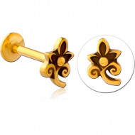 GOLD PVD COATED SURGICAL STEEL INTERNALLY THREADED MICRO LABRET - FLOWER PIERCING