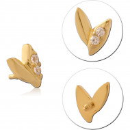 GOLD PVD COATED 316L SURGICAL STEEL INTERNALLY THREADED TOP DOUBLE LEAF WITH TRIPLE GEMS