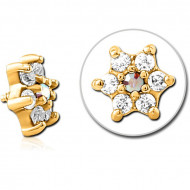 GOLD PVD COATED SURGICAL STEEL JEWELED MICRO ATTACHMENT FOR 1.2MM INTERNALLY THREADED PINS - FLOWER