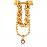 GOLD PVD COATED SURGICAL STEEL TRAGUS MICRO BARBELL WITH CHAIN
