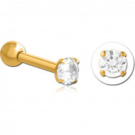 GOLD PVD COATED SURGICAL STEEL ROUND PRONG SET JEWELLED TRAGUS MICRO BARBELL PIERCING