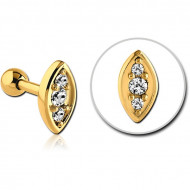 GOLD PVD COATED SURGICAL STEEL JEWELED TRAGUS MICRO BARBELL
