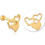 GOLD PVD COATED SURGICAL STEEL TRAGUS MICRO BARBELL - HEARTS
